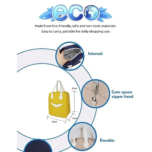 Shaktism Lunch Bags Large Insulated Lunch Tiffin Carry Bag | Pastel Color Smiley Big Size Hot Cold Bag For Office Travel School Picnic For Girls, Boys, Men & Women (Black) - Nylon, 8.5 Litres - Image 5