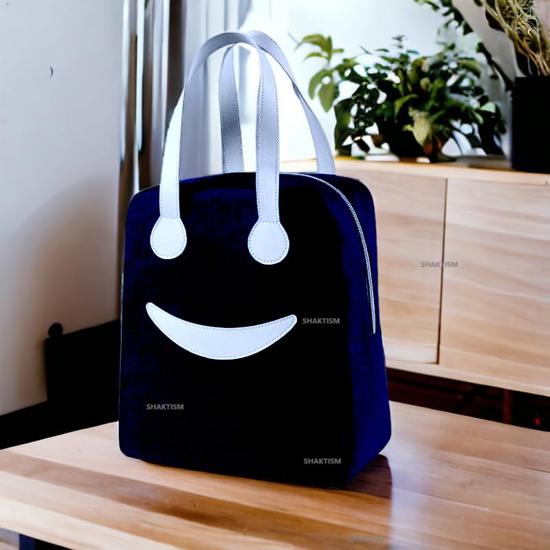 Shaktism Lunch Bags Large Insulated Lunch Tiffin Carry Bag | Pastel Color Smiley Big Size Hot Cold Bag For Office Travel School Picnic For Girls, Boys, Men & Women (Black) - Nylon, 8.5 Litres - Image 3