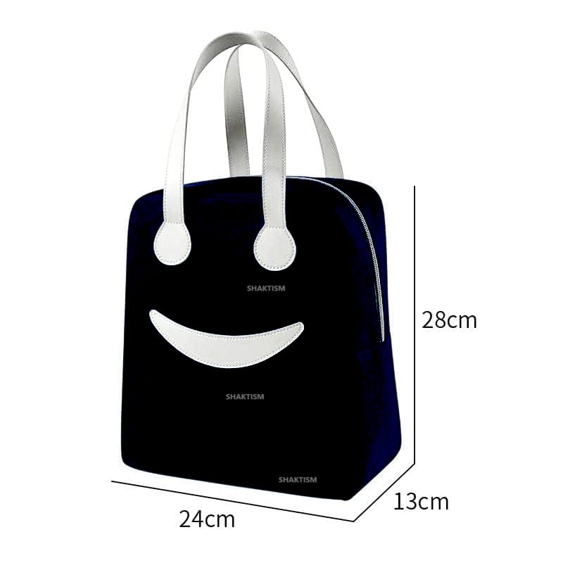 Shaktism Lunch Bags Large Insulated Lunch Tiffin Carry Bag | Pastel Color Smiley Big Size Hot Cold Bag For Office Travel School Picnic For Girls, Boys, Men & Women (Black) - Nylon, 8.5 Litres - Image 2