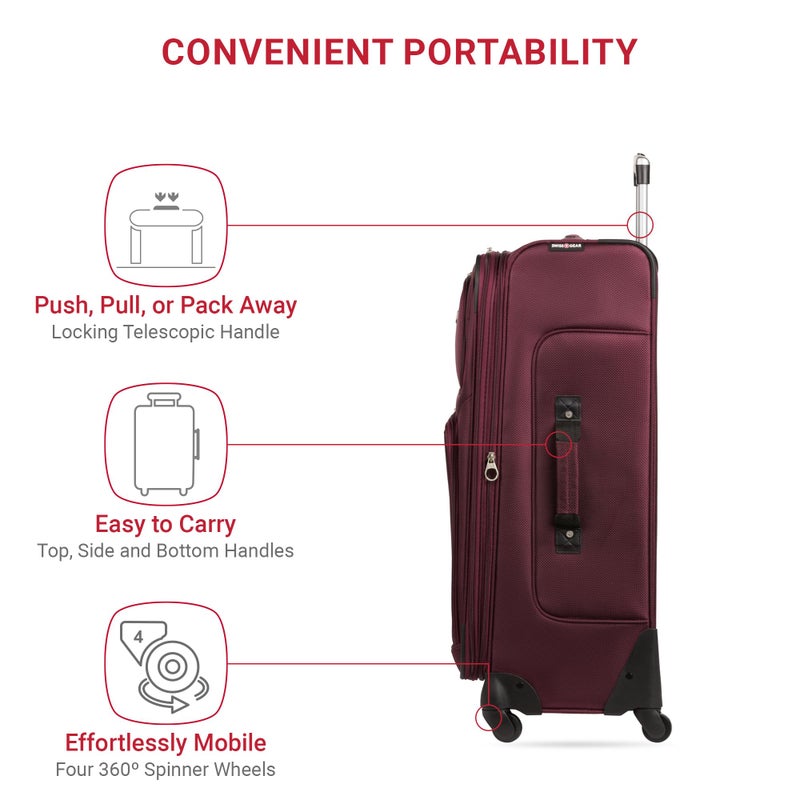 SwissGear Sion Softside Expandable Luggage, Merlot, Checked-Medium 25-Inch, Sion Softside Expandable Luggage - Image 2