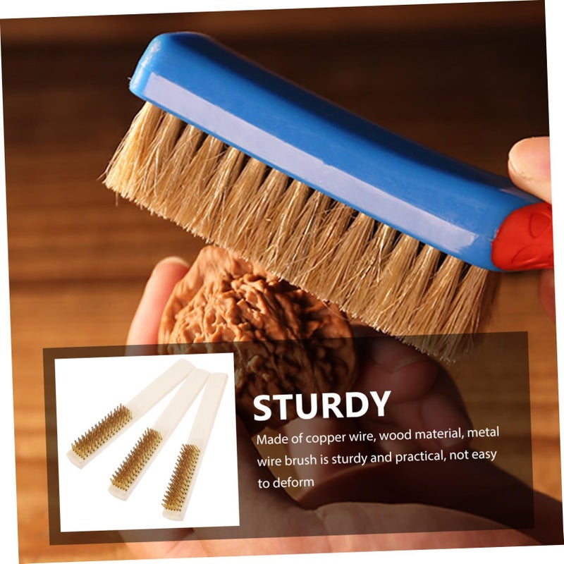 3 Wood Handle Copper Wire Brushes For Rust Removal And Cleaning Portable Metal Scrubbing Brush With Walnut Handle Multi Purpose Rust Cleaner Surface Preparation Tool - Image 4