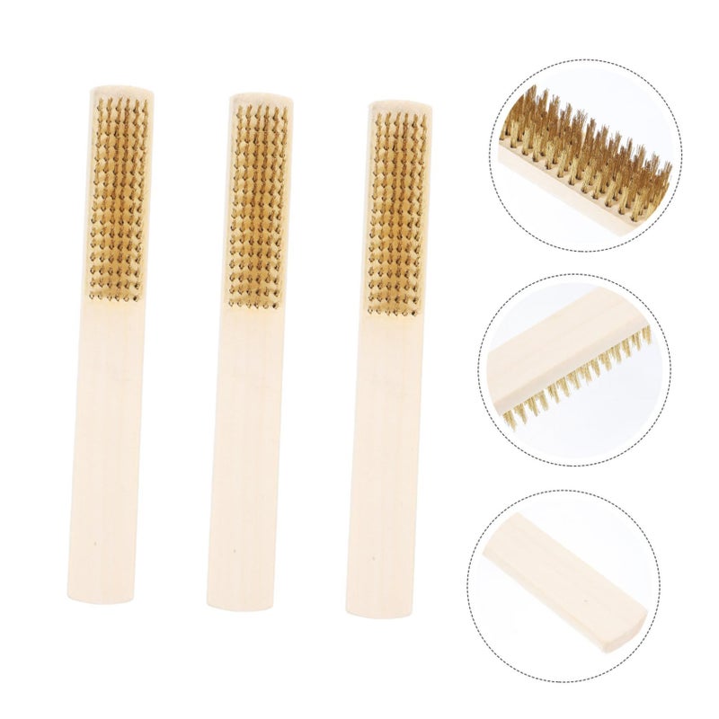 3 Wood Handle Copper Wire Brushes For Rust Removal And Cleaning Portable Metal Scrubbing Brush With Walnut Handle Multi Purpose Rust Cleaner Surface Preparation Tool - Image 5