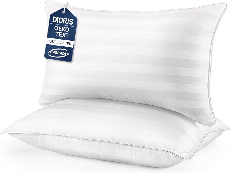 DIORIS Pillows Queen Size Set of 2 - Luxury Hotel Collection Bed Pillows for Sleeping, Supportive Side Sleeper Pillow, Fluffy Down Alternative Microfiber Filled for Back, Stomach Sleepers - Image 1