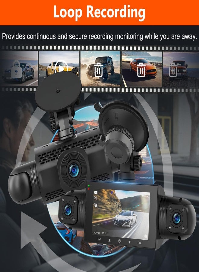 بودوفو كاميرا Podofo 360° للسيارة، أمامية وخلفية داخلية، 4 قنوات، شاشة لمس IPS مقاس 3 بوصات، كاميرا أمامية وخلفية داخلية يمين ويسار، 4 كاميرات بدقة 1080 بكسل مع رؤية ليلية بالأشعة تحت الحمراء، تسجيل متواصل، مستشعر G، تسجيل لمدة 24 ساعة - Image 5