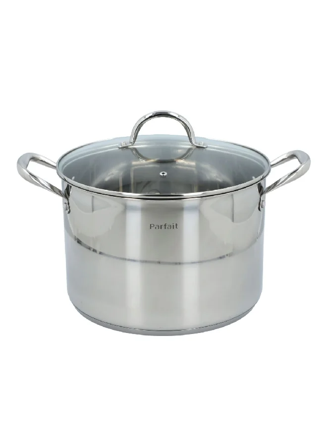 PARFAIT Ergonomic Handle Stainless Steel Stock Pot with Lid Chrome and Clear 28 cm CW-ST002