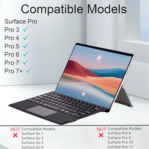 Zoof Type Cover for Microsoft Surface Pro 7+ / Pro 7/6 / 5/4 / 3, 12.3 inch, Ultra-Slim Wireless Bluetooth Tablet Keyboard with Multi Touchpad (Black) - Image 2