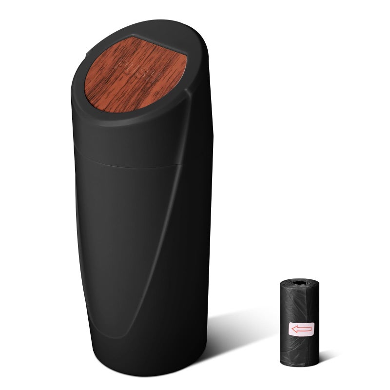SGLRT Car Trash Can Bin with Lid - Car Garbage Can Cup Holder - Mini Leakproof Vehicle Garbage Bin with 20pcs Trash Bags-Automotive Organizers and Storage for Front Back Seat Accessories(Wood Grain Lid) - Image 1