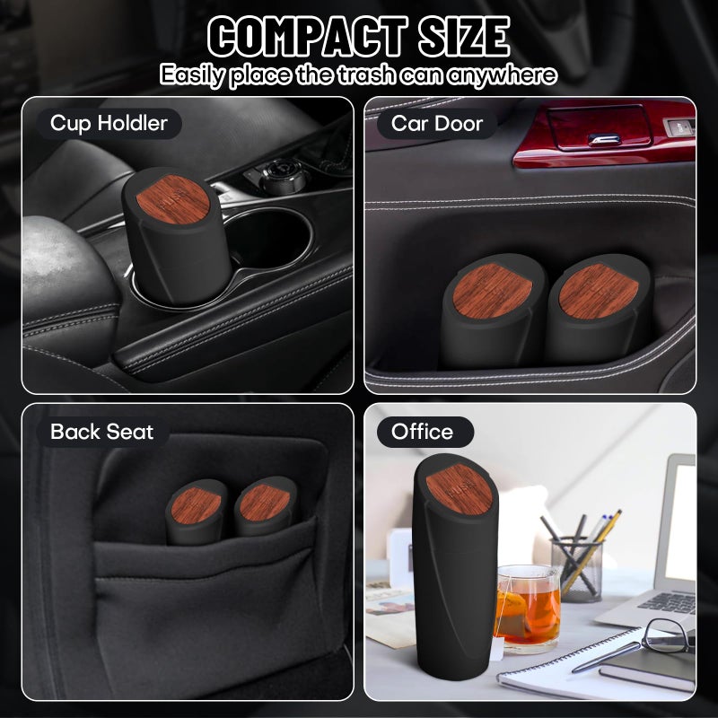 SGLRT Car Trash Can Bin with Lid - Car Garbage Can Cup Holder - Mini Leakproof Vehicle Garbage Bin with 20pcs Trash Bags-Automotive Organizers and Storage for Front Back Seat Accessories(Wood Grain Lid) - Image 3