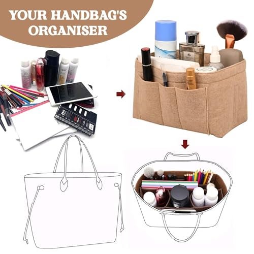 GREENSHEEP Women Multipurpose Felt Purse Organizer Storage Bag for Ladies Handbag Tote Bag Glasses Keys- (Beige, X-Large, 13.4x6.7x7.1 inch) - Image 3