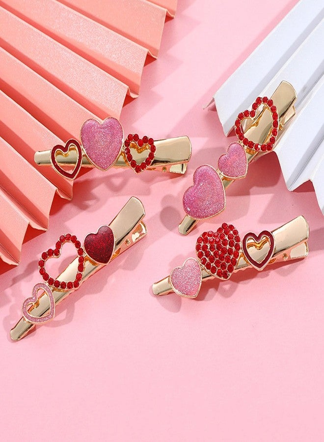Soochat 4Pcs Valentine's Day Heart Hair Clips Rhinestone Heart Hairpins Red Heart Hair Barrettes for Women Girls Styling Hair Accessory Valentines Gift - Image 3