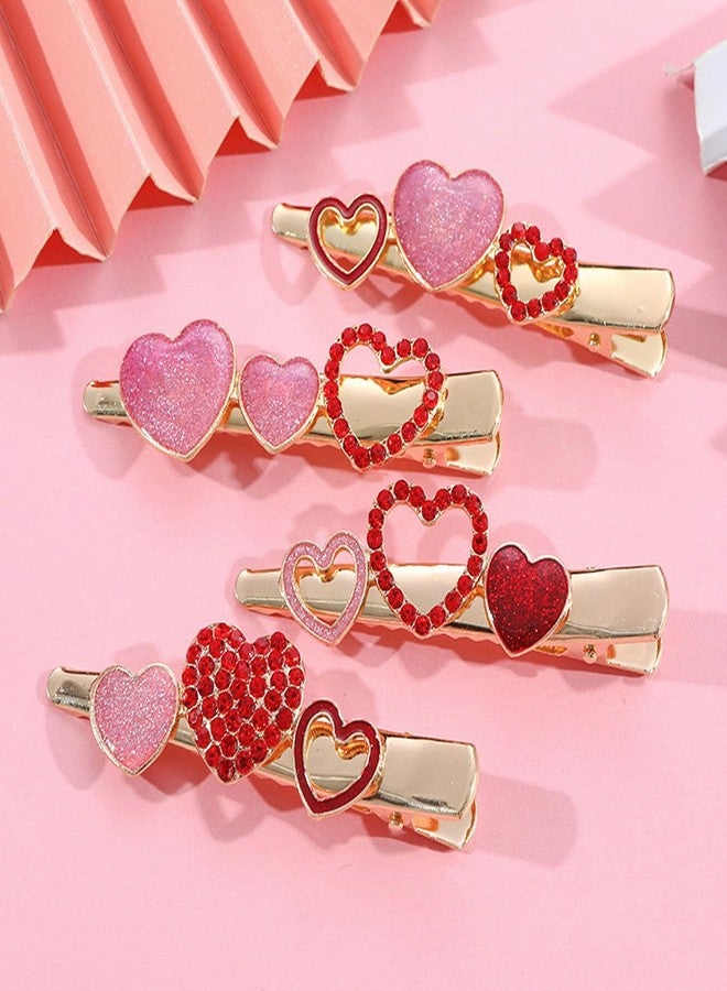Soochat 4Pcs Valentine's Day Heart Hair Clips Rhinestone Heart Hairpins Red Heart Hair Barrettes for Women Girls Styling Hair Accessory Valentines Gift - Image 2