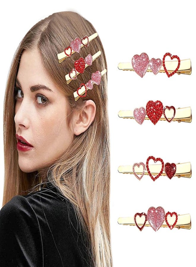 Soochat 4Pcs Valentine's Day Heart Hair Clips Rhinestone Heart Hairpins Red Heart Hair Barrettes for Women Girls Styling Hair Accessory Valentines Gift - Image 5
