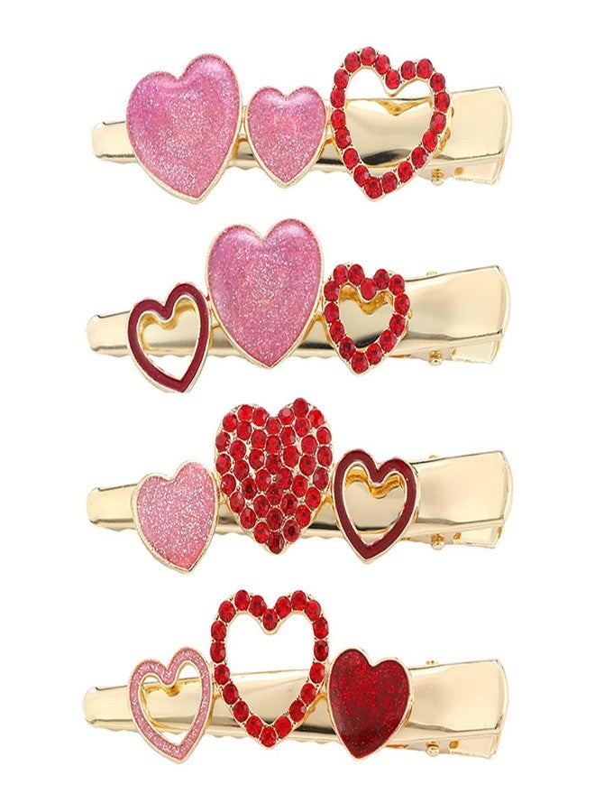 Soochat 4Pcs Valentine's Day Heart Hair Clips Rhinestone Heart Hairpins Red Heart Hair Barrettes for Women Girls Styling Hair Accessory Valentines Gift - Image 1