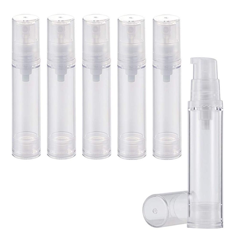 UPSTORE 6Pcs 0.34oz(10ml) Clear Plastic Airless Pump Bottle Refillable Empty Travel Size Dispenser Makeup Storage Vial Toiletries Container for Liquid Emulsion Essence Serum Foundation 