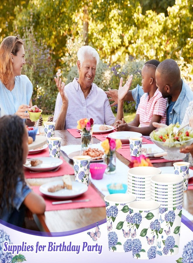 Maxcheck 100 Pcs Floral Party Supplies Bulk Summer Flower Paper Coffee Cups Disposable 9 oz Drinking Tea Cups for Tea Party Hot Cold Drinks Wedding Birthday Bridal Baby Shower(Hydrangea) - Image 3