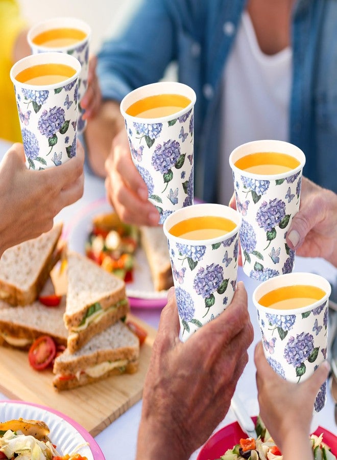 Maxcheck 100 Pcs Floral Party Supplies Bulk Summer Flower Paper Coffee Cups Disposable 9 oz Drinking Tea Cups for Tea Party Hot Cold Drinks Wedding Birthday Bridal Baby Shower(Hydrangea) - Image 4