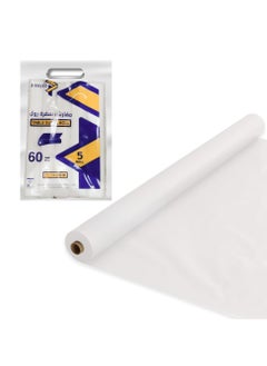 AlsayedP 60 Pcs Sufra Roll White Plastic Table Cover Roll 110 x 100cm Disposable Table Cloth for Picnic, Party, Banquet, Birthdays, Weddings (White 60pcs)  - Image 1