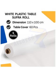 AlsayedP 60 Pcs Sufra Roll White Plastic Table Cover Roll 110 x 100cm Disposable Table Cloth for Picnic, Party, Banquet, Birthdays, Weddings (White 60pcs)  - Image 3
