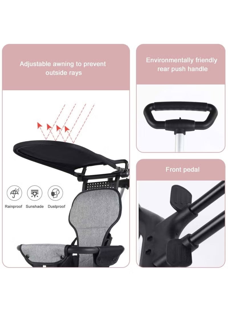 Lightweight Foldable Baby Stroller with 360° Rotating Seat, Sunshade Canopy, and Reversible Two-Way Push - Travel-Friendly, Compact, Portable Toddler Stroller for Airplane, Safety Brake, Comfortable Cushion for Baby - Image 2