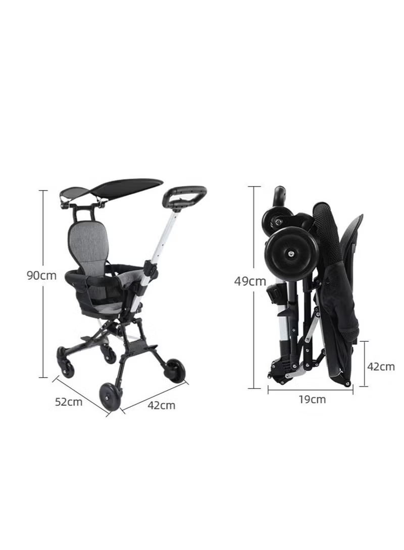 Lightweight Foldable Baby Stroller with 360° Rotating Seat, Sunshade Canopy, and Reversible Two-Way Push - Travel-Friendly, Compact, Portable Toddler Stroller for Airplane, Safety Brake, Comfortable Cushion for Baby - Image 4