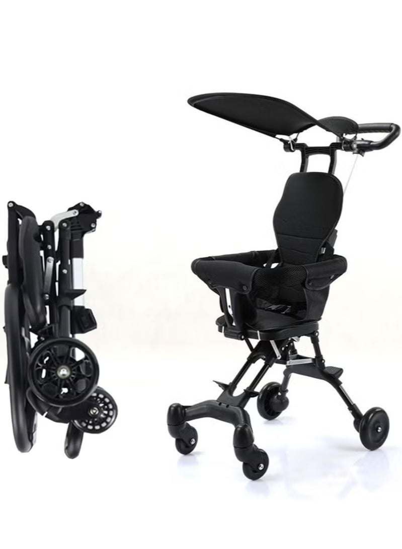 Lightweight Foldable Baby Stroller with 360° Rotating Seat, Sunshade Canopy, and Reversible Two-Way Push - Travel-Friendly, Compact, Portable Toddler Stroller for Airplane, Safety Brake, Comfortable Cushion for Baby - Image 3
