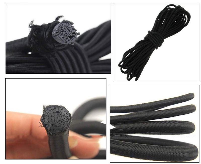 Joycoco 20pcs Plastic Cord Locks with 1/8-Inch 50ft Elastic Cord Heavy Stretch Round String, 10Pcs Sing-Hole, 10pcs Double-Hole Spring Toggle Stopper Slider Black (3mm-Black) - Image 3