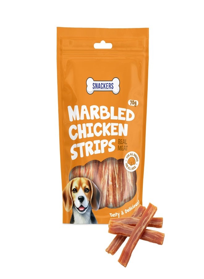 Snackers Marbled Chicken Strips Dog Treats | Soft & Tasty Training Snacks | High Protein Healthy Chews for Puppies & Adult Dogs, 70g - Image 1