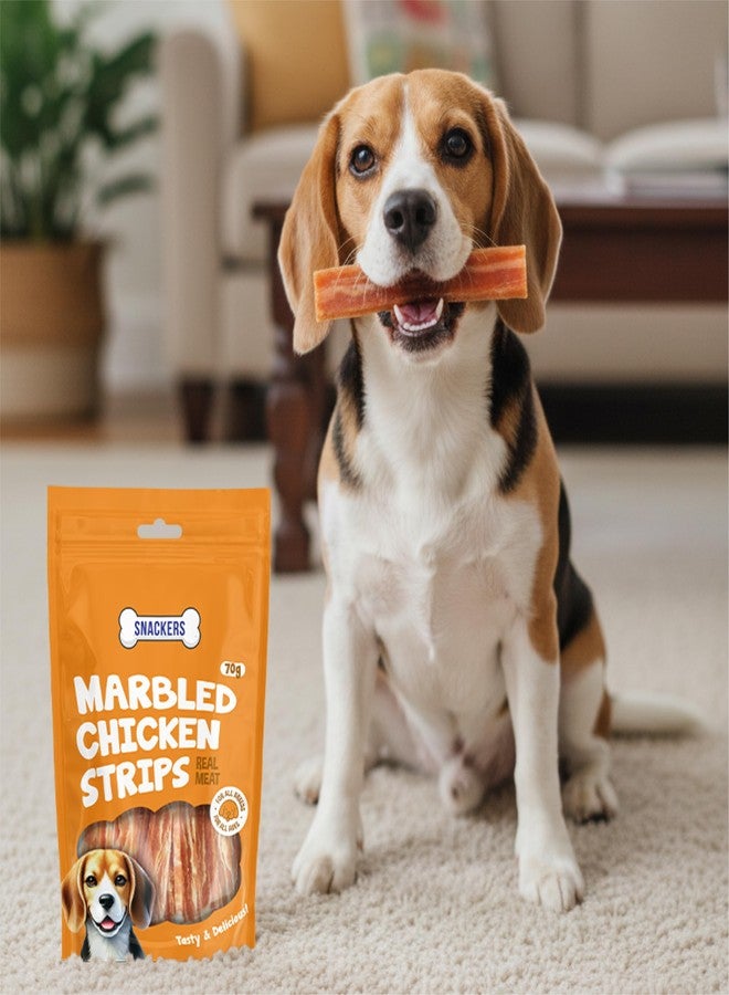 Snackers Marbled Chicken Strips Dog Treats | Soft & Tasty Training Snacks | High Protein Healthy Chews for Puppies & Adult Dogs, 70g - Image 2