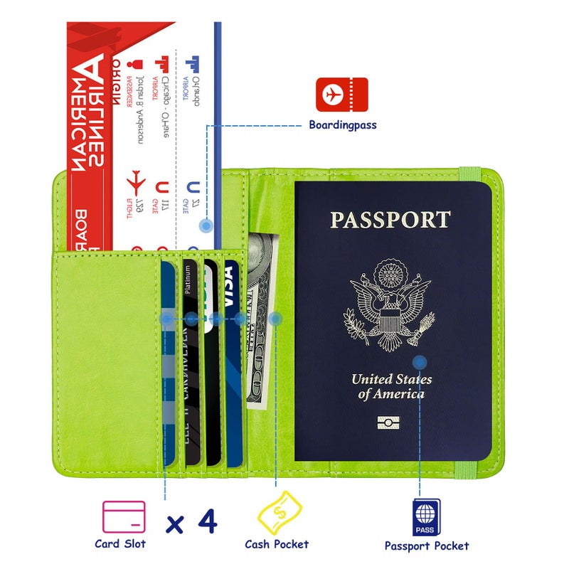TOURSUIT RFID Blocking Passport Holder for Women Men, Leather Passport Travel Wallet with Metal 3D Metal Badge, Travel Document Holder Cover Accessories (Green) - Image 2