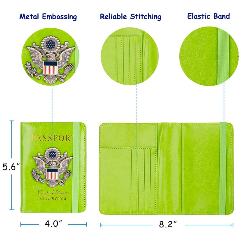 TOURSUIT RFID Blocking Passport Holder for Women Men, Leather Passport Travel Wallet with Metal 3D Metal Badge, Travel Document Holder Cover Accessories (Green) - Image 4