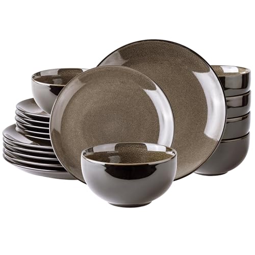 LeRatio Ceramic Dinnerware Sets for 6,Stoneware Plates and Bowls Sets,Handmade Reactive Glaze Dishes Set,Chip Resistant and Scratch Resistant | Oven&Dishwasher & Microwave Safe-Chestnut(18PCS) - Image 1
