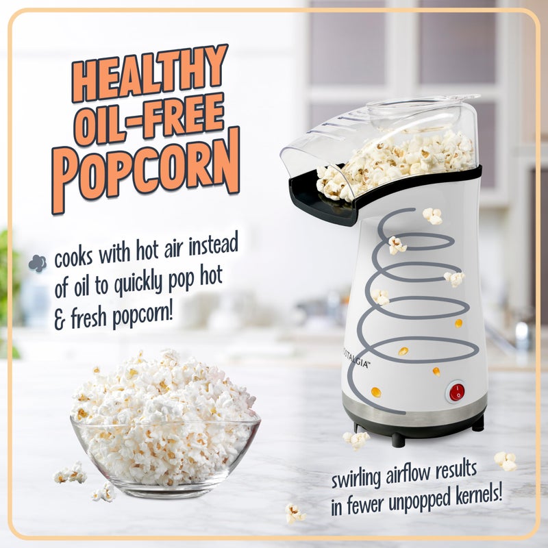 Nostalgia 16 Cup Hot Air Popcorn Maker | Makes Hot, Healthy Popcorn, No Oil Needed | Measuring Cap for Kernels Included | Stainless Steel |White - Image 5