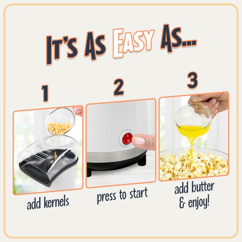 Nostalgia 16 Cup Hot Air Popcorn Maker | Makes Hot, Healthy Popcorn, No Oil Needed | Measuring Cap for Kernels Included | Stainless Steel |White - Image 3