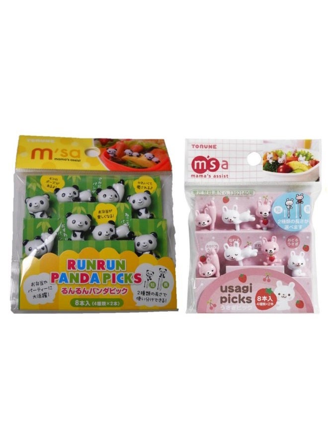 Torune Food Picks Bento Lunch Accessories Picks Set - 8-Piece Panda & 8-Piece Rabbit - Image 1