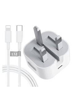 20-W Apple Charger Uk Plug Type C Adapter With 1m Iphone Fast Charging Cable Universal Travel Adapter Usb-c Plug Compatible For All Iphone Device 14/13/12/11 Pro And Pro Max / 8 Plus/X