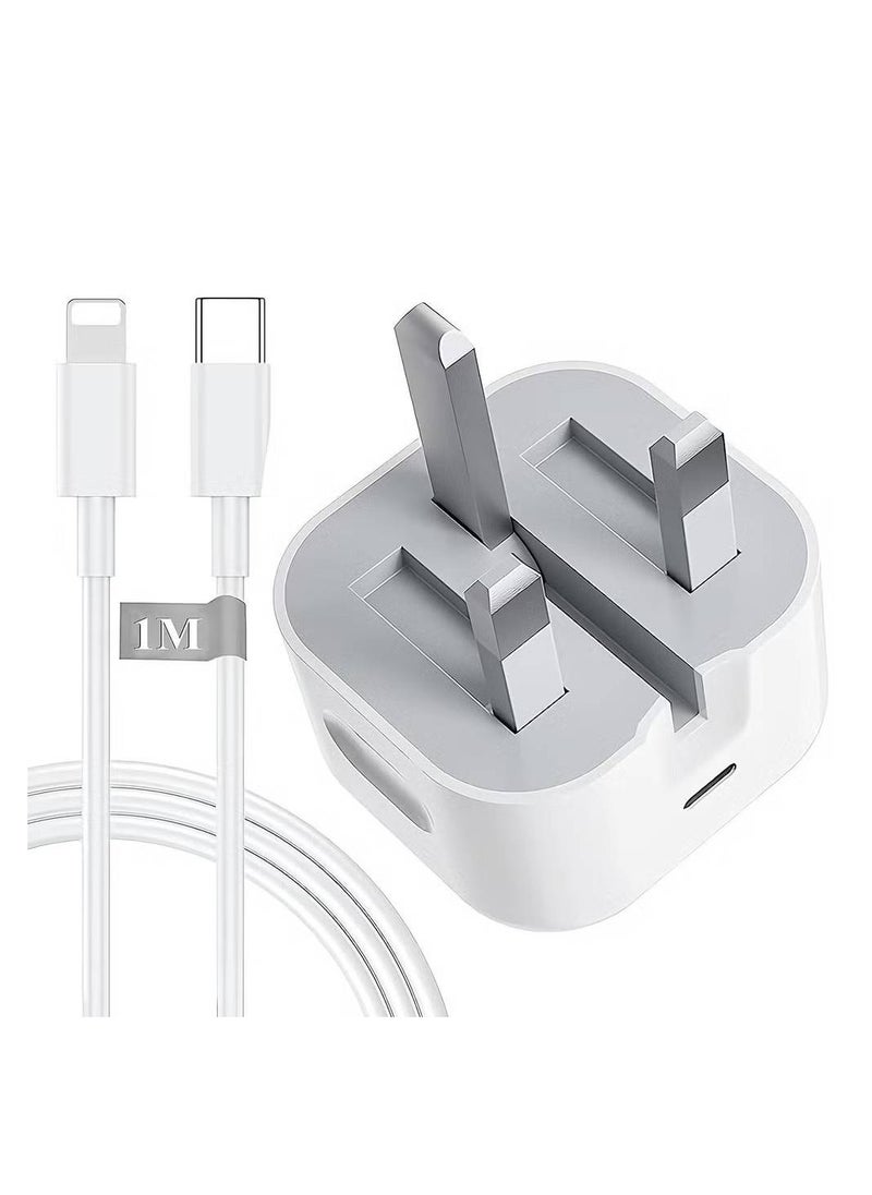 GENNEXT - 20-W Apple Charger Uk Plug Type C Adapter With 1m Iphone Fast Charging Cable Universal Travel Adapter Usb-c Plug Compatible For All Iphone Device 14/13/12/11 Pro And Pro Max / 8 Plus/X - Image 1