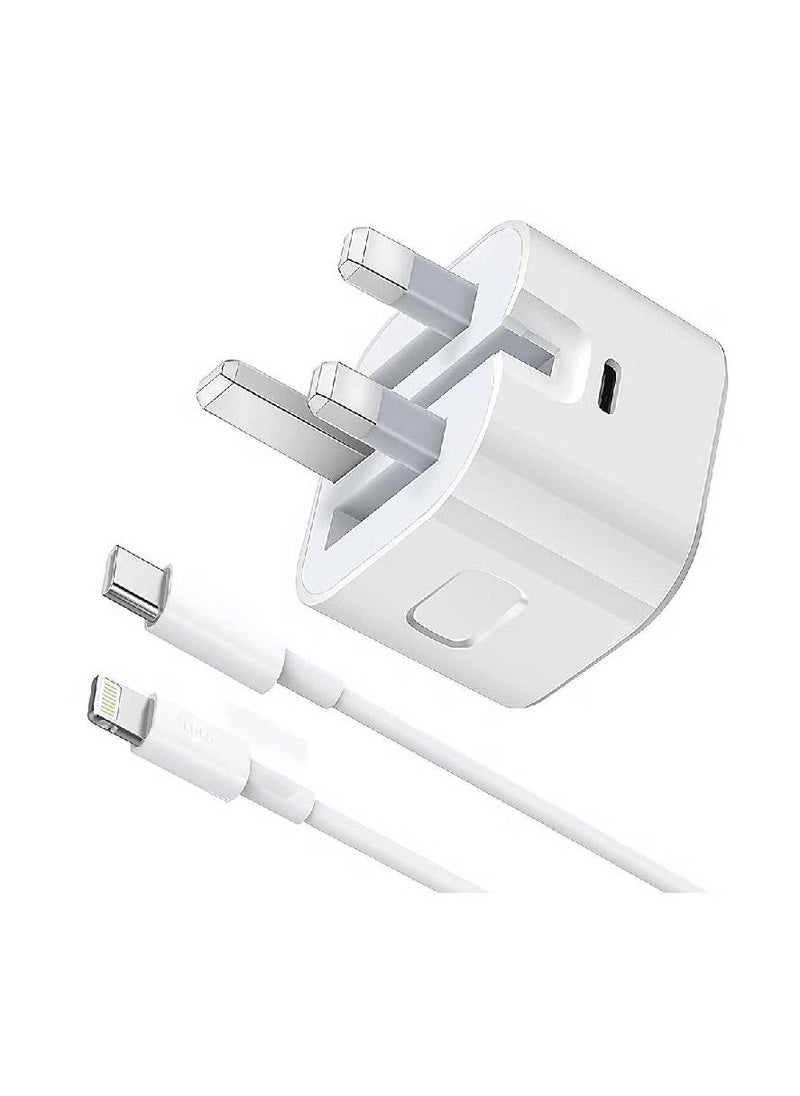GENNEXT - 20-W Apple Charger Uk Plug Type C Adapter With 1m Iphone Fast Charging Cable Universal Travel Adapter Usb-c Plug Compatible For All Iphone Device 14/13/12/11 Pro And Pro Max / 8 Plus/X - Image 1