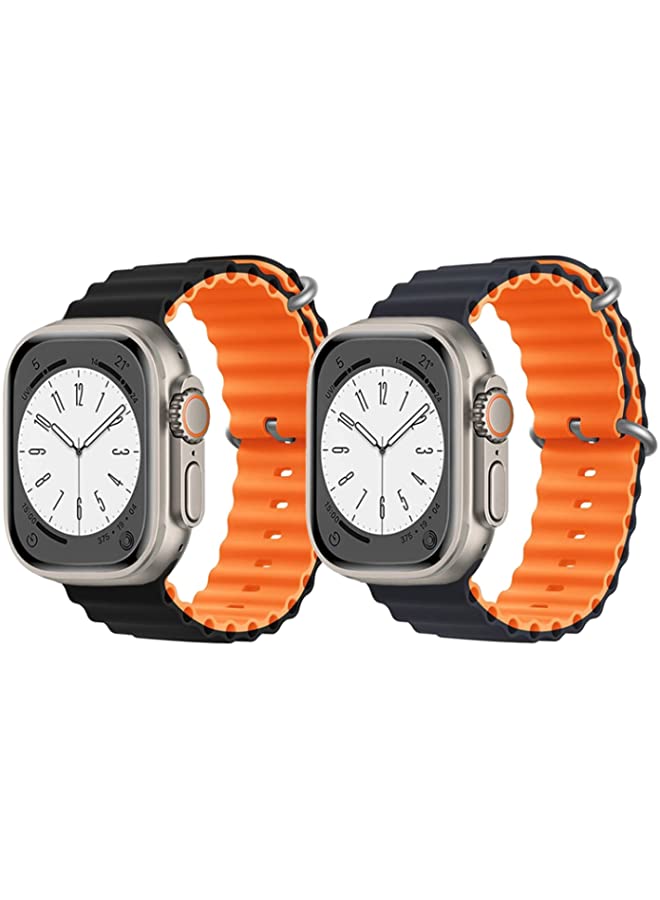 IAF Silicone Ocean Band Strap for Apple Watch Ultra 8 49mm Black/Orange Double Side Strap with Black/Orange2 Double Side Strap Set of 2