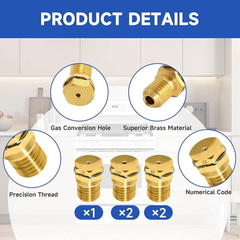 MTZUL WPW10170516 W10170516 LP Conversion Kit, Compatible with Whirlpool Maytag KitchenAid Gas Stoves, 5-Piece Orifice Spud Set for Converting Gas Ranges from Natural Gas to Propane, Replaces AP6016210 - Image 3