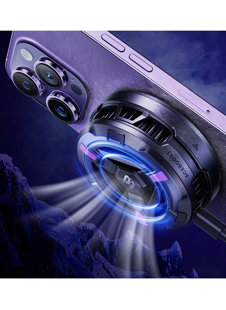 Benks - Benks W10 Portable 15W Wireless Charger Magnetic Cooling Fan with RGB Lights Black - Image 1