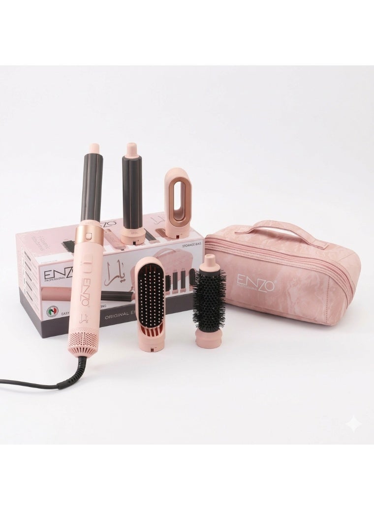 ENZO Professional EN‑4142B 5‑in‑1 Ionic Hair Styler with Storage Bag – Hot Air Hair Dryer Brush, Straightener & Curler - Intl Version