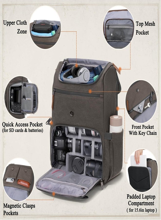 RAINSMORE Camera Backpack DSLR/SLR Camera Bag for Photographers Professional Camera Case, Darkgrey, 44cm/17.3in ×35cm/13.77in ×16cm/6.29in, Photography - Image 2