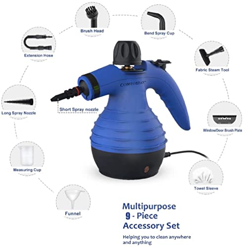Comforday Handheld Pressurized Steam Cleaner - Multi-Purpose Steamer with 9-Piece Accessories Steam Cleaning Machine for Stain Removal, Curtains, Car Seats, Floor, Window (Blue) - Image 2