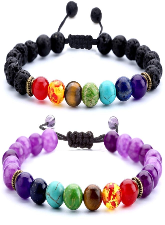 Hamoery Men Women 8mm Lava Rock Beads Chakra Bracelet Braided Rope Natural Stone Yoga Bracelet Bangle - Image 1
