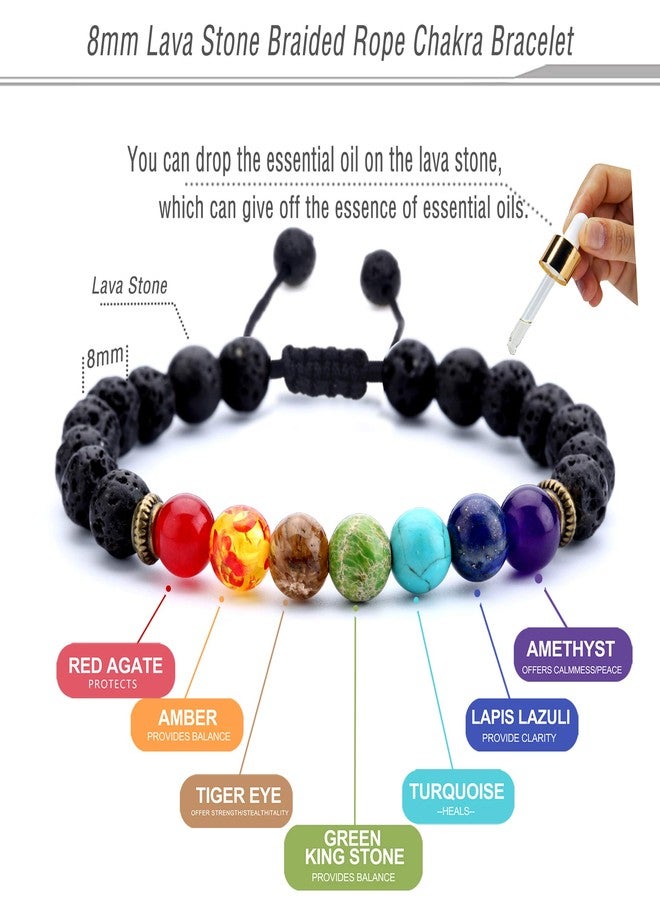 Hamoery Men Women 8mm Lava Rock Beads Chakra Bracelet Braided Rope Natural Stone Yoga Bracelet Bangle - Image 2