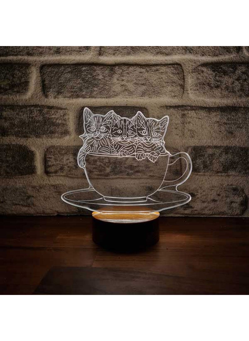 By-Lamp Cats in a Cup LED Night Light Wooden Base 7 Different Light Colors  - Image 1