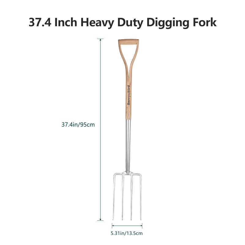 Berry&Bird Garden Digging Fork, 37.4" Stainless Steel Garden Spading Fork with D-Grip Handle, 4-Tine Heavy Duty Long Handled Pitchfork with Ash Wood Handle for Digging, Planting, Cultivating, Aerating - Image 5