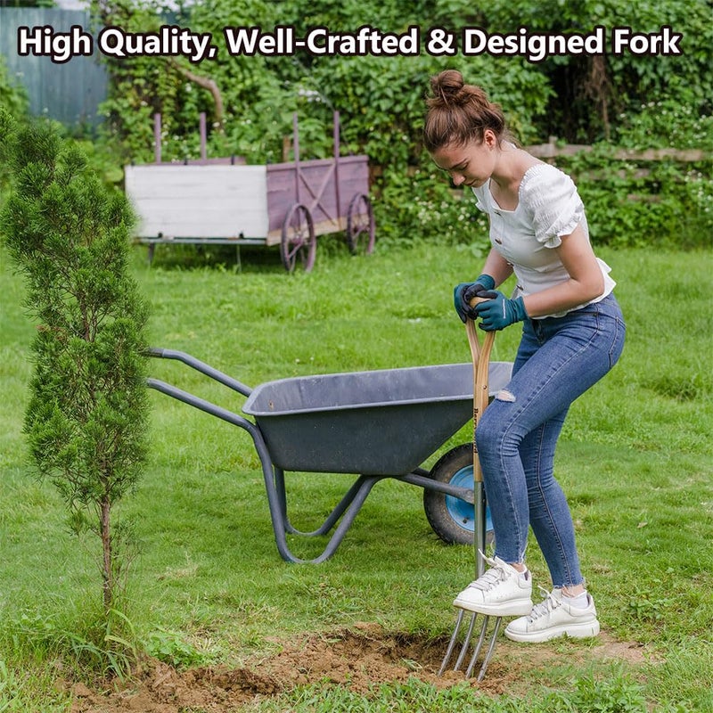 Berry&Bird Garden Digging Fork, 37.4" Stainless Steel Garden Spading Fork with D-Grip Handle, 4-Tine Heavy Duty Long Handled Pitchfork with Ash Wood Handle for Digging, Planting, Cultivating, Aerating - Image 2