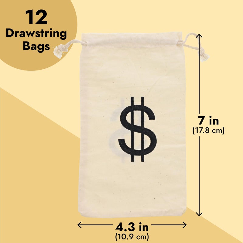 Juvale Money Bags Canvas Drawstring Pouches - 12 Pack, 4.3 x 7 In, Beige - Pirate Loot Bags for Kids - Image 3