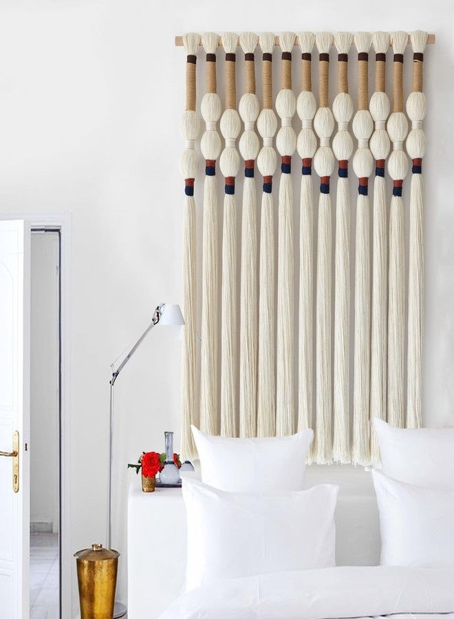 Flber Macrame Wall Hanging Boho Wall Art Handmade Spherical Knot Design with Tassel Fringe, Boho Decor for Bedroom Living Room, for Home Decoration 27" W x 33" L - Image 2